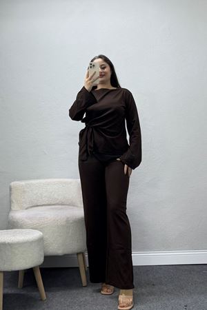 Kadın Modal Yan Bağlamalı Takım Kahve