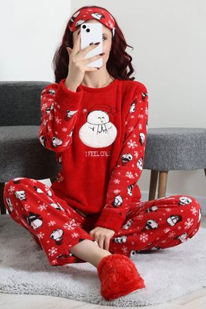 Kadın Welsoft Pijama Takımı Kırmızıbeyaz