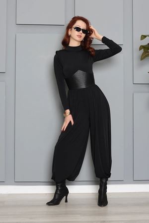 Kadın Sandy Dik Yaka Korseli Tulum Siyah