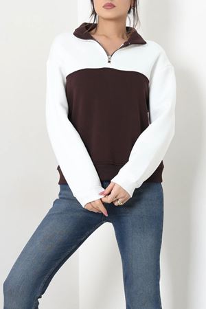 Kadın 3 İplik Yarım Fermuarlı Sweatshirt Ekrukahve