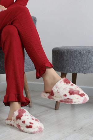 Kadın Peluş Ev Terliği Bordo