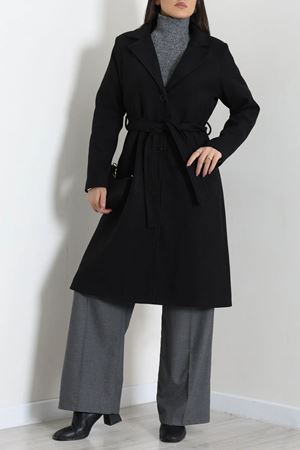 Kadın Astarlı Oversize İthal Kaşe Kaban Siyah Model TV-101351