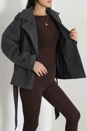 Kadın Astarlı Oversize İthal Kaşe Kaban Antrasit Model TV-101356