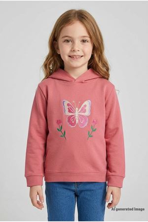 3 İplik Kapşonlu Çocuk Sweat Gül Kurusu