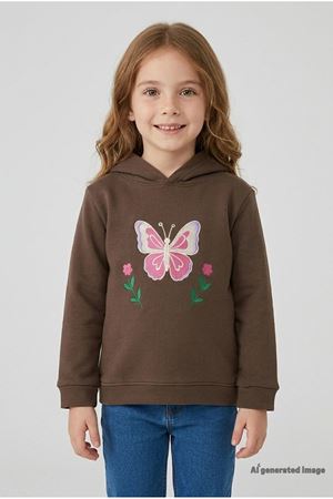 3 İplik Kapşonlu Çocuk Sweat Kahve