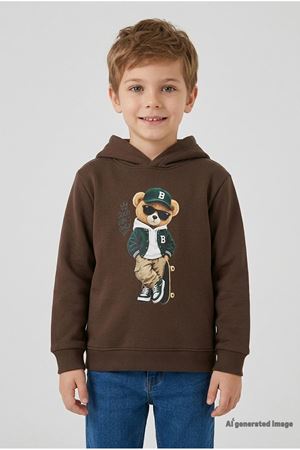 3 İplik Kapşonlu Çocuk Sweat Kahve Model TV-101409