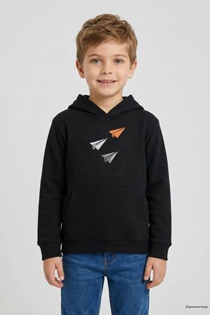 Kanguru Cepli Kapşonlu Çocuk Sweat Siyah Model TV-101484