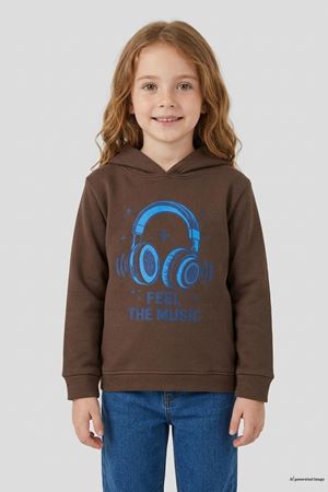 3 İplik Kapşonlu Çocuk Sweat Kahve Model TV-101498