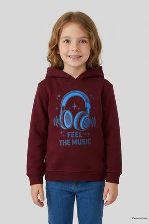 3 İplik Kapşonlu Çocuk Sweat Bordo Model TV-101499