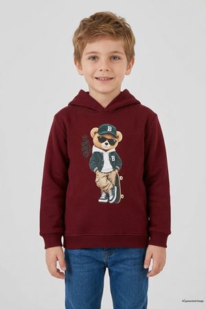 3 İplik Kapşonlu Çocuk Sweat Bordo Model TV-101509