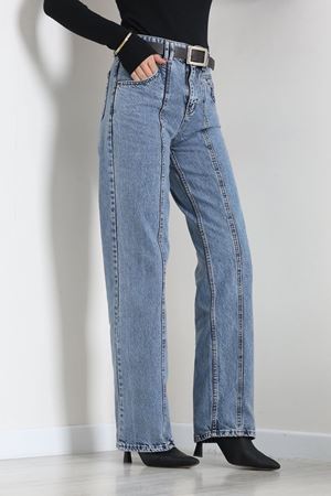 Kadın Kemerli Straight Kot Pantolon Açıkmavi