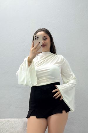 Kadın Sandy Drapeli Kimono Kol Bluz Ekru