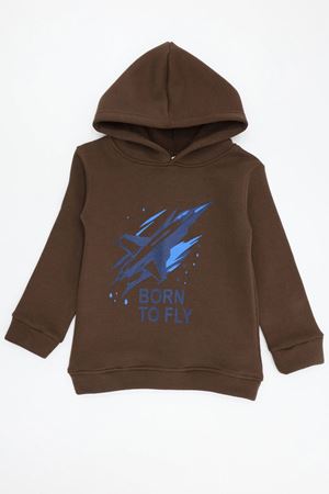 3 İplik Kapşonlu Çocuk Sweat Kahve Model TV-101503