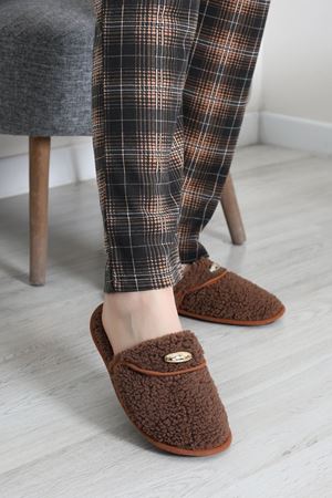 Kadın Peluş Ev Terliği Kahve