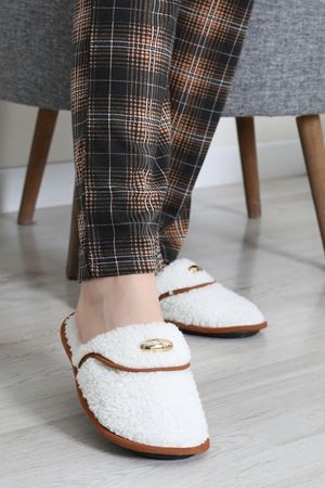 Kadın Peluş Ev Terliği Ekru