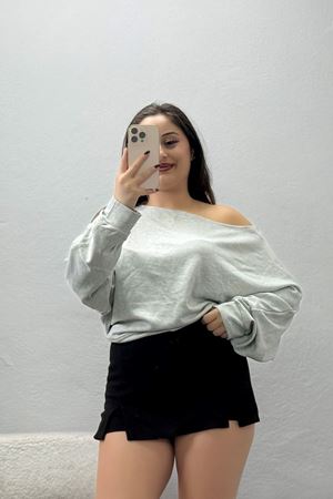 Kadın Modal Kayık Yaka Oversize Sweat Gri
