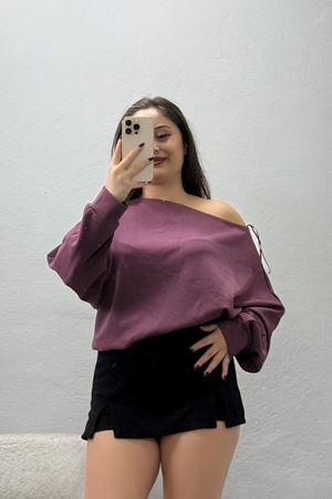 Kadın Modal Kayık Yaka Oversize Sweat Gül Kurusu