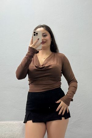 Kadın Buzzy Degaje Yaka Bluz Kahve