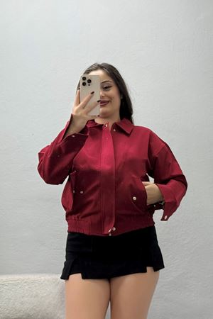 Kadın Likralı Dokuma Kumaş Bomber Ceket Bordo