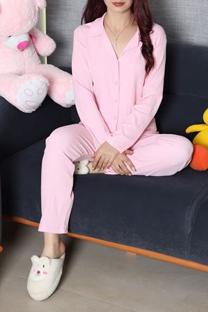 Kadın Bürümcük Düğmeli Pijama Takımı Pembe