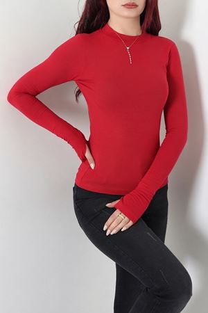 Kadın Likralı Suprem Dik Yaka Body Kırmızı
