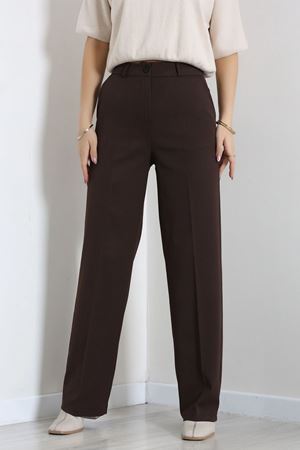 Kadın Gabardin Bol Paça Pantolon Kahve