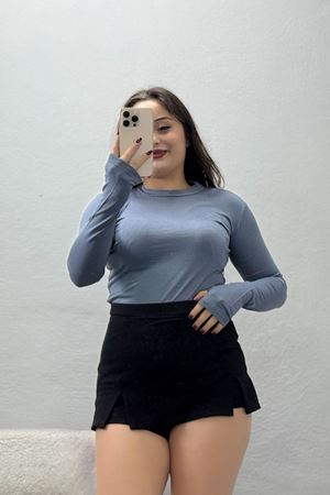 Kadın Dik Yaka Parmak Geçmeli Viskon Body Anti