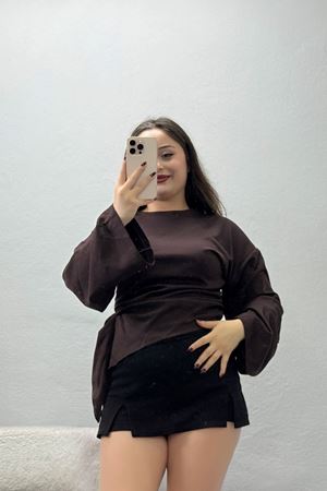 Kadın Kimono Kol Modal Bluz Açık Kahve