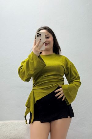 Kadın Kimono Kol Modal Bluz Yağyeşili