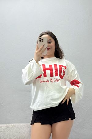 Kadın Baskılı Modal Sweat Ekru