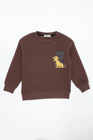 Üç İplik Şardonlu Çocuk Sweat Kahve