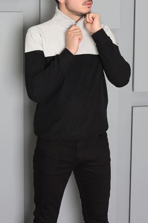 Selanik Yarım Fermuarlı Garnili Erkek Sweat Siyahgri