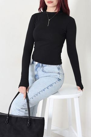 Kadın Likralı Suprem Dik Yaka Body Siyah