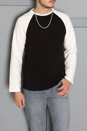 İnterlok Bisiklet Yaka Reglan Kol Erkek Sweatshirt Siyah