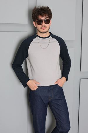 İnterlok Bisiklet Yaka Reglan Kol Erkek Sweatshirt Gri