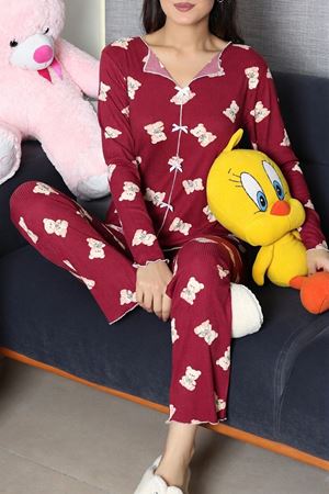 Kadın Kaşkorse Pijama Takımı Bordo