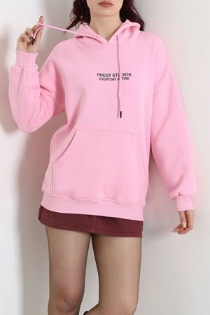 Kadın Kapşonlu Baskılı Sweat Pembe Model TV-101840