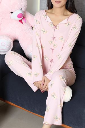 Kadın Kaşkorse Pijama Takımı Pudra