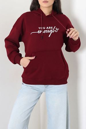 Kadın Kapşonlu Baskılı Sweat Bordo Model TV-101462