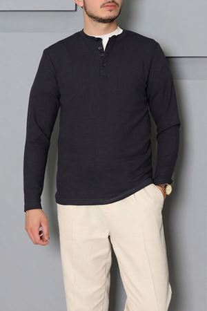 Erkek Fitilli Modal Henley Sweatshirt Füme