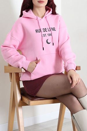Kadın Kapşonlu Baskılı Sweat Pembe Model TV-101273