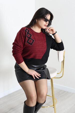 Kadın Yumoş Desenli Büyük Beden Bluz Bordo