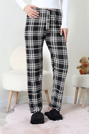 Kadın Desenli Süet Pijama Altı Siyah Beyaz