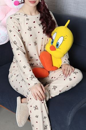 Kadın Süet Alt Üst Pijama Takımı Bejayı
