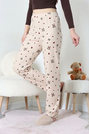 Kadın Desenli Süet Pijama Altı Bejayı
