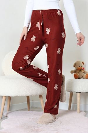 Kadın Desenli Süet Pijama Altı Kahveayı
