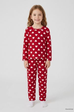 5-14 Yaş Süet Çocuk Pijama Takımı Kırmızıkalp