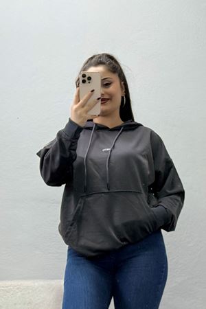 Kadın 2 İplik Kapşonlu Baskılı Sweatshirt Antrasit