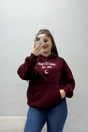 Kadın Kapşonlu Baskılı Sweat Bordo Model TV-101279