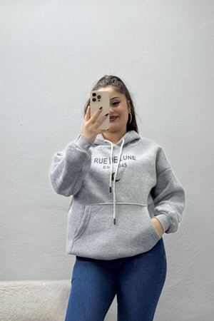 Kadın Kapşonlu Baskılı Sweat Gri Model TV-101281